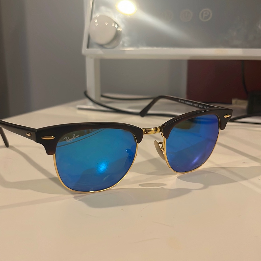 Blue Club Master Ray Bans Sunglasses With Case And Brown Rim